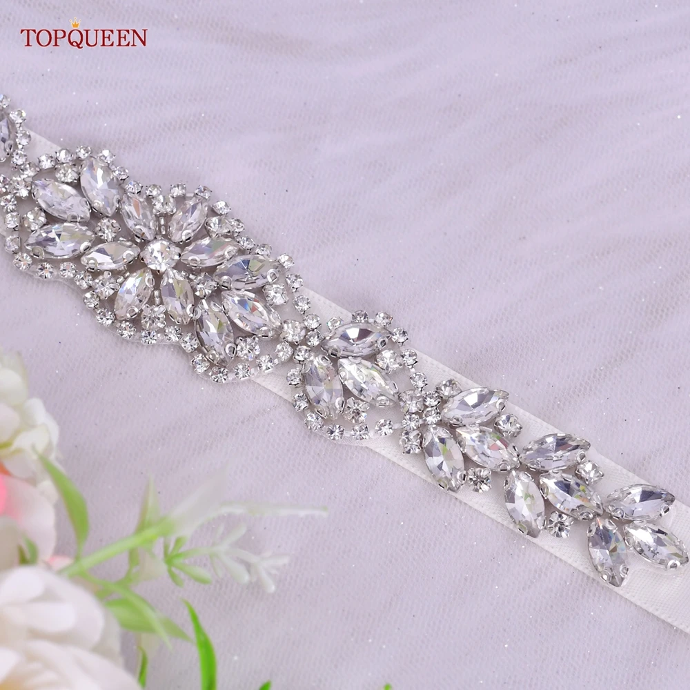 TOPQUEEN S75 Braut Hochzeit Kleid Gürtel Silber Strass Kristall Elegante Luxus Handgemachte Perlen Brautjungfer Frauen Kleider Gürtel – Detail 7