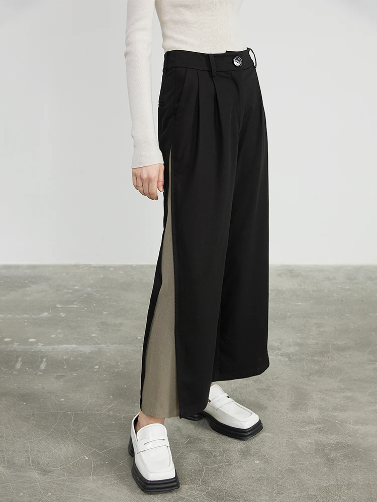 

Dodc Casual Pants Women'S 2022 Spring And Autumn New Loose Design Sense Contrast Color Stitching Loose Black Wide-Leg Pants