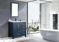 36" Bathroom Vanities Cabinet with Sink Combo Set Undermount Ceramic Sink w/Thickened Wood Matte Black Faucet Navy Blue 2