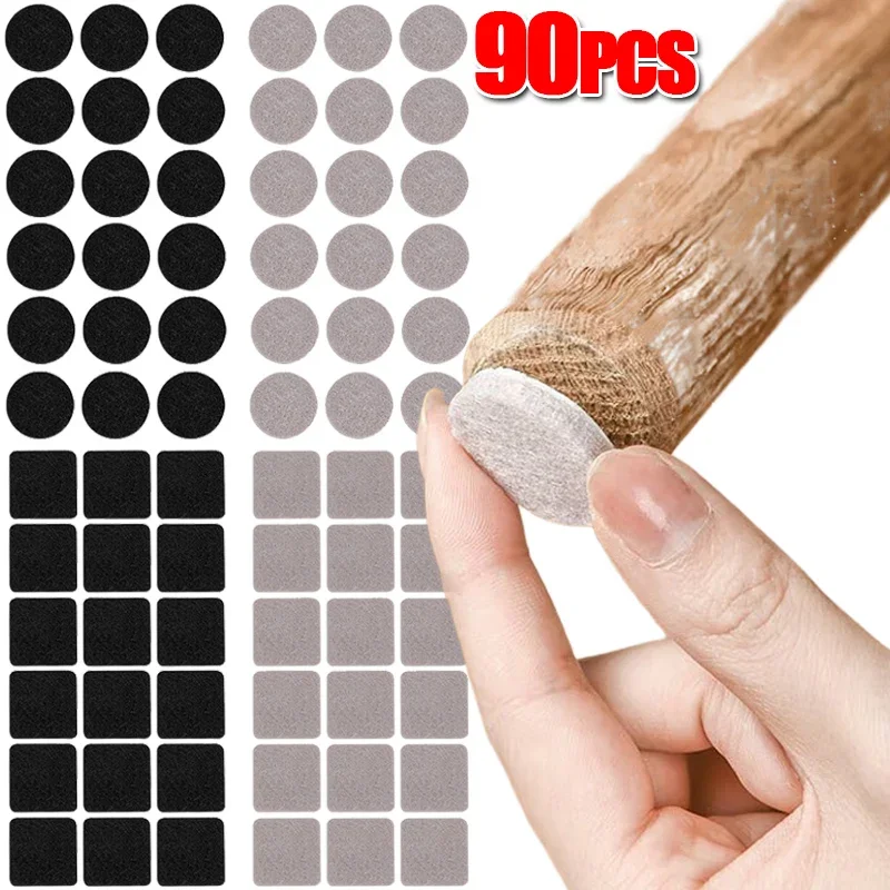 18/90Pcs Self Adhesive Felt Chair Leg Pads Hardwood Floor Protector Mat Furniture Table Legs Caps Round Bottom Anti Scratch Pads