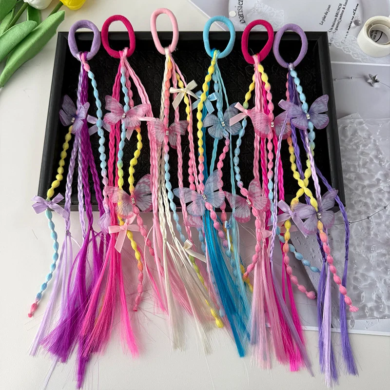 Charming Braided Wig Ponytail Headband with Rubber Hair Bands - Kids' Hair Accessory Ornament