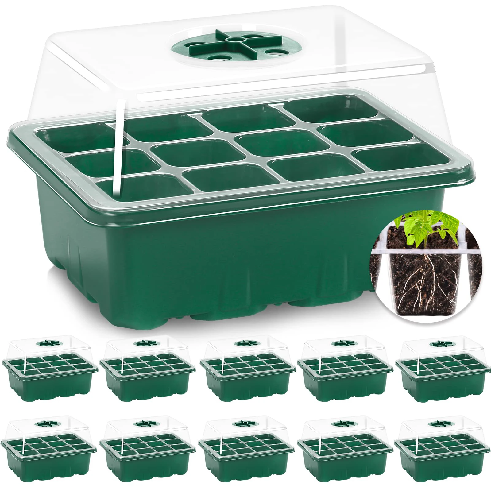 

10PCS Seed Starter Kit Plant Seeds Grow Box Seedling Trays Germination Box with Dome and Base for Seeds Growing Starting