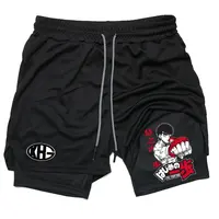 Anime IPPO Compreesion Shorts for Men Gym Workout Running Athletic 2 in 1 Performance Shorts with Pockets Activewear 2