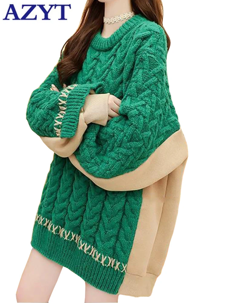 

Женский вязаный пуловер в стиле пэчворк AZYT, универсальный свободный трикотажный свитер для осени и зимы, 2023