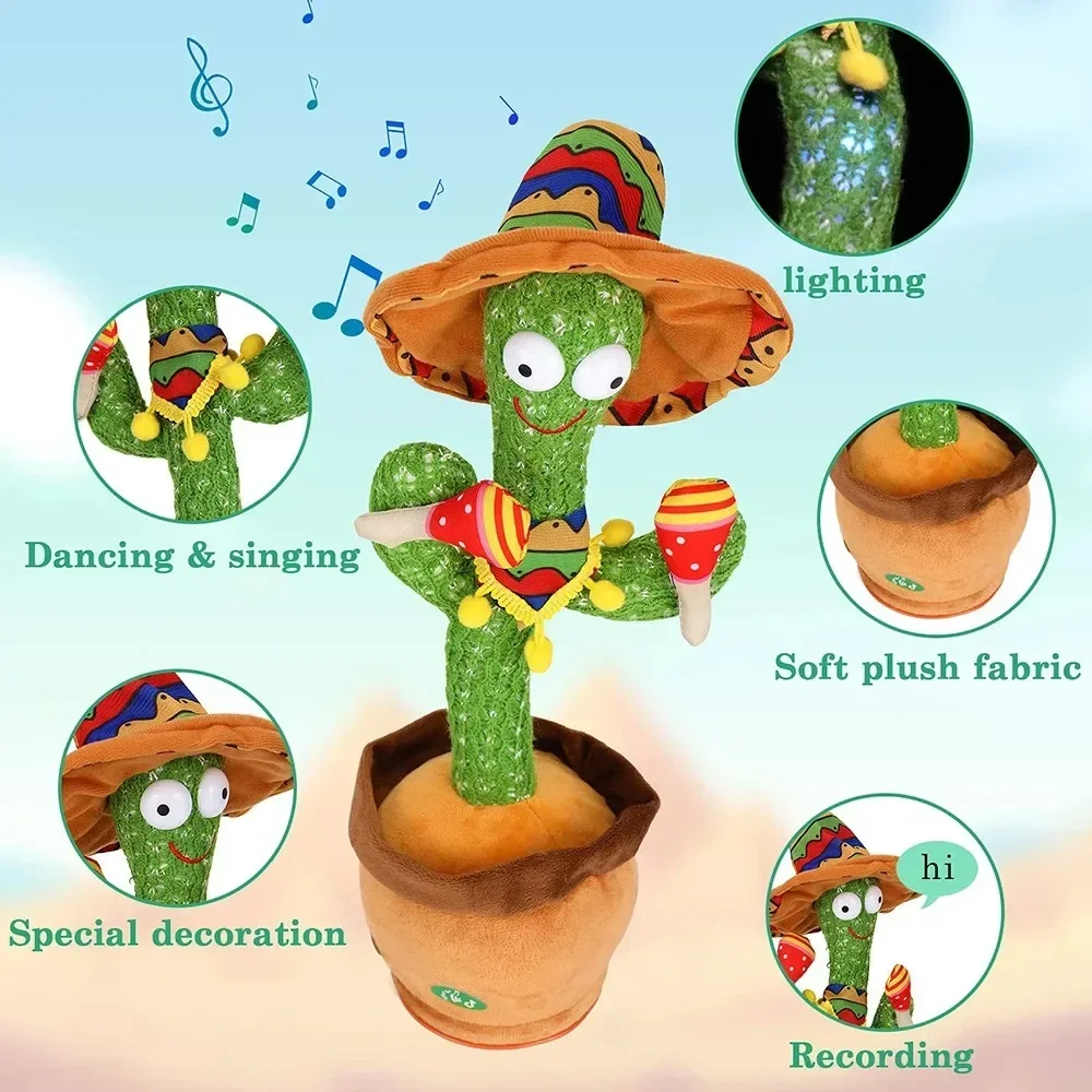 Talking Cactus Baby Toy Dancing Cactus Repeats What You say Kids English Songs Dancing Toy Gift Toddle Girls Boys dancing cactus toy