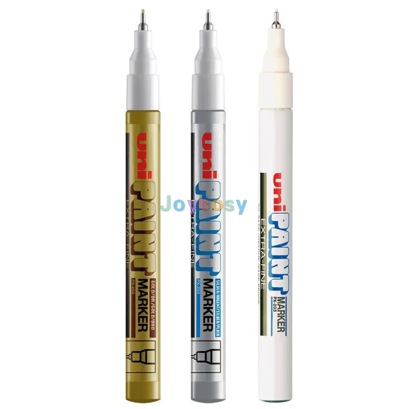 12개 유니 PX-203 파인 팁 페인트 마커 - 0.8mm, 실버 - 방수, 속건성, 퇴색 방지 산업용 스팟 마킹 펜