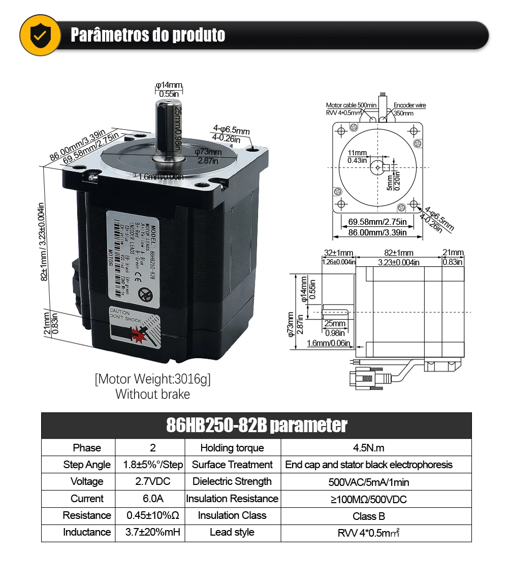 Description Picture 3 of itemSales Nema34 Close Loop Stepper Motor Kit 4.5 8.512Nm Powerful DC Engines +Driver HBS86H + AC 100-120V,200-240V Power Supply