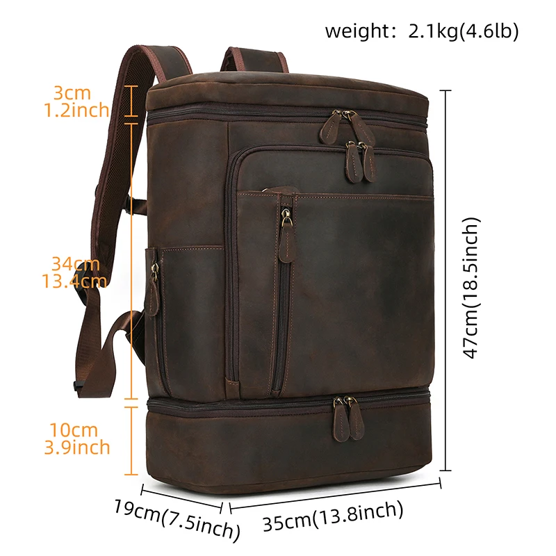 Dry Wet Separation Men Backpack Retro Style Travel Bag For Male Original Handmade Leather Outdoor Bagpack Multifunction Mens