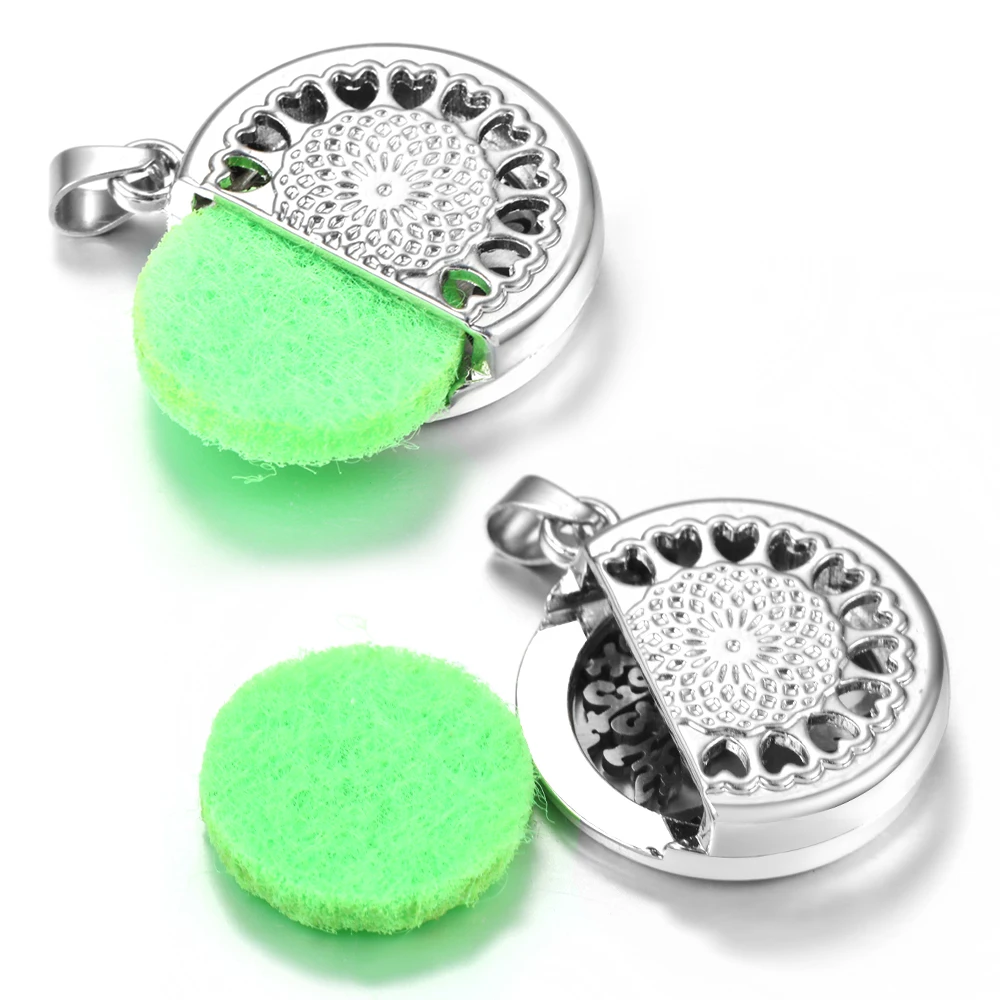 Stainless Steel Aromatherapy Pendant with Patterned Perfume Insert – Essential Oil Diffuser Necklace