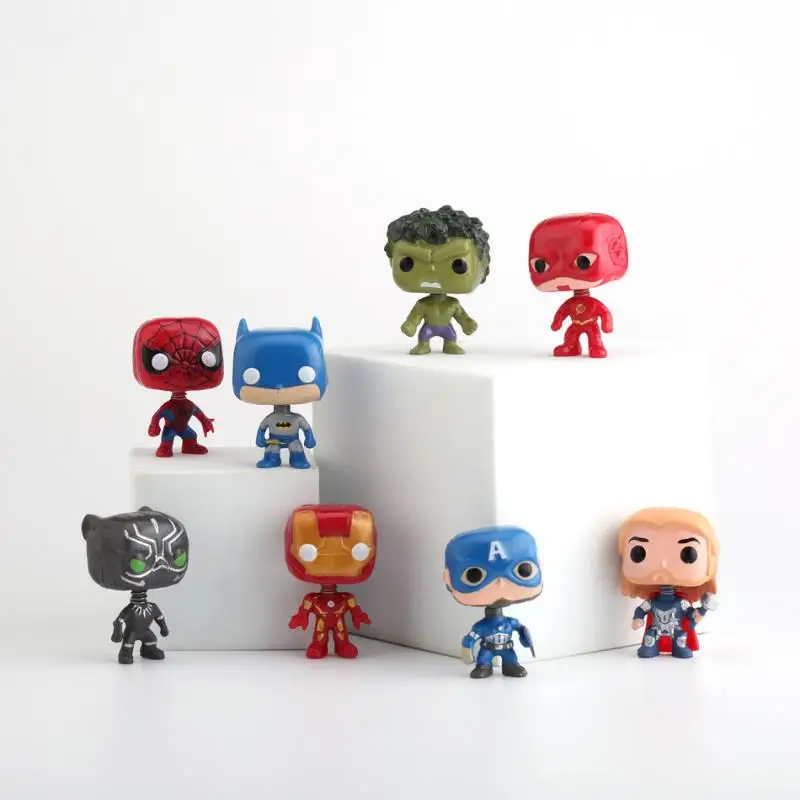 8 шт., кукла из комиксов Marvel, модель Kawaii, Тор, Стив Роджерс, Детские ручные игрушки, мультяшное аниме, украшения для торта