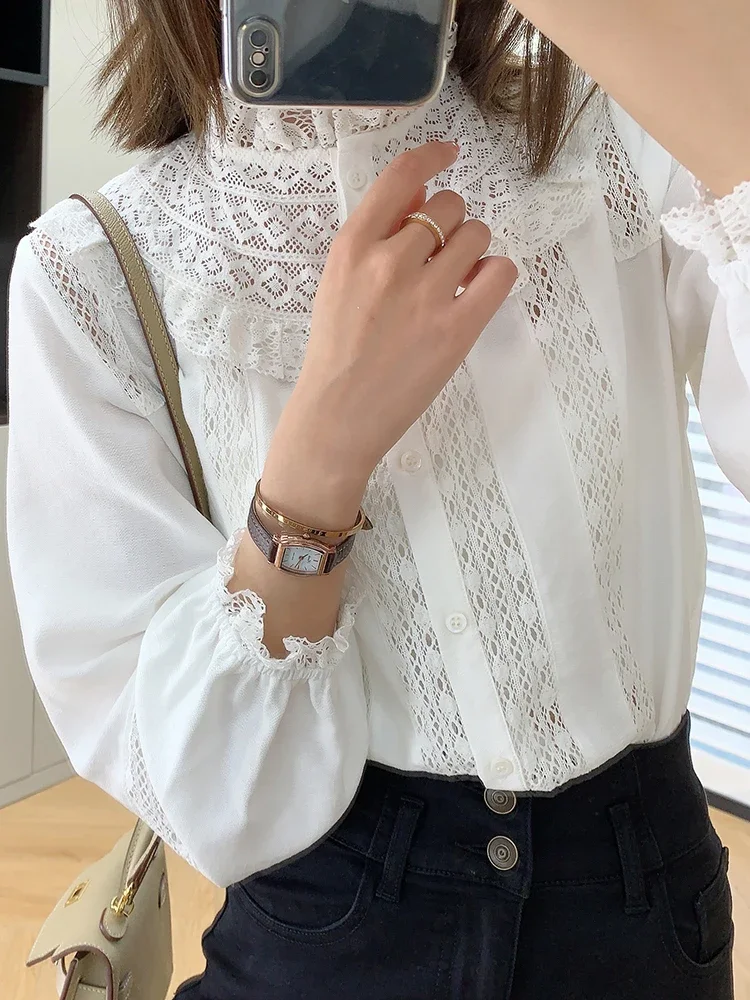 GypsyLady Boho Elegant Chic Blouse Shirt Cotton Patchwork Hollow Out Women Blouse Long Lantern Sleeve Ladies Casual Top Shirts