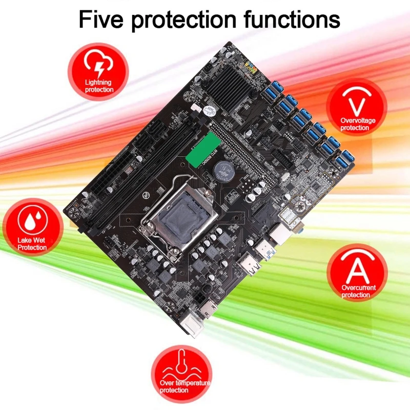 

B250C BTC Mining Motherboard 12 PCI-E Video Card to USB3.0 LGA 1151 DDR4 with Cooling Fan / Switch Cable for BTC Mining