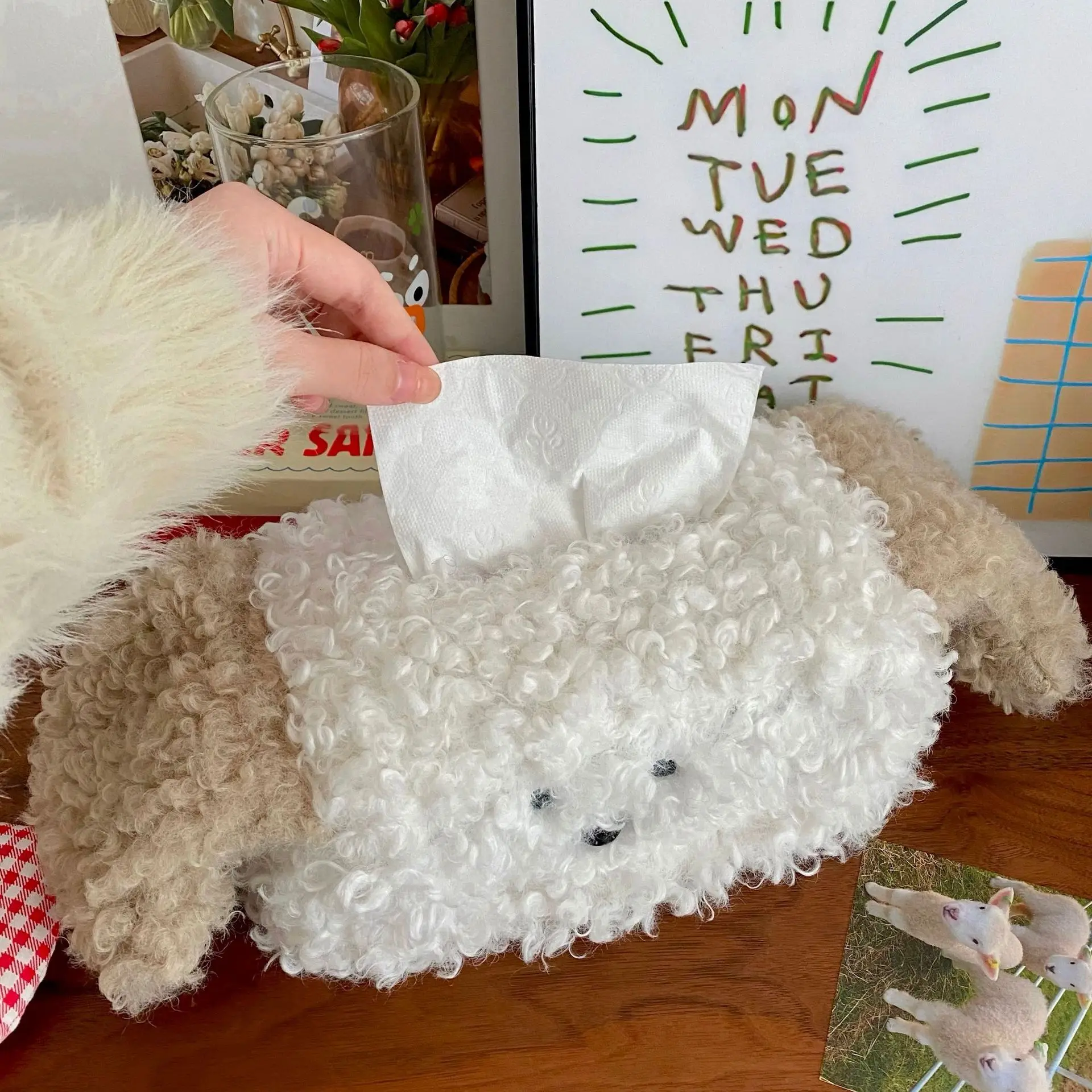 Cute Plush Dog Tissue Box Creative Drawing Paper Box Dormitory Women's Home Living Room Decor Desktop Tissue Box 6