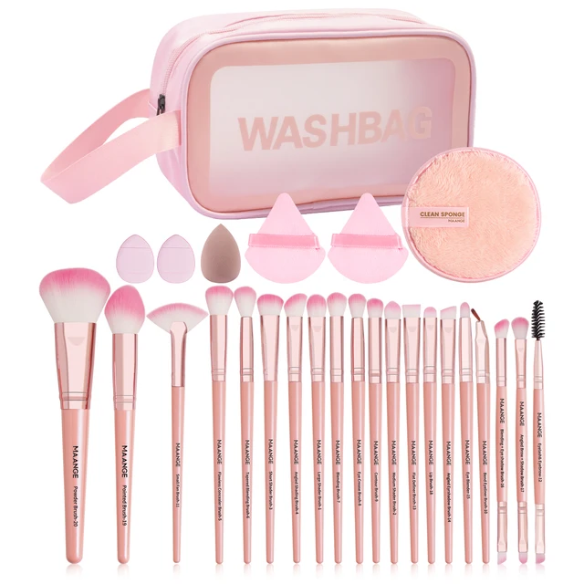 41887-ca20d2.jpg MAANGE 27pcs Makeup Tools Kit 20pcs Foundation Contour Blush Brush Set with Triangle Powder Puff Makeup Remover Puff Travel Bag