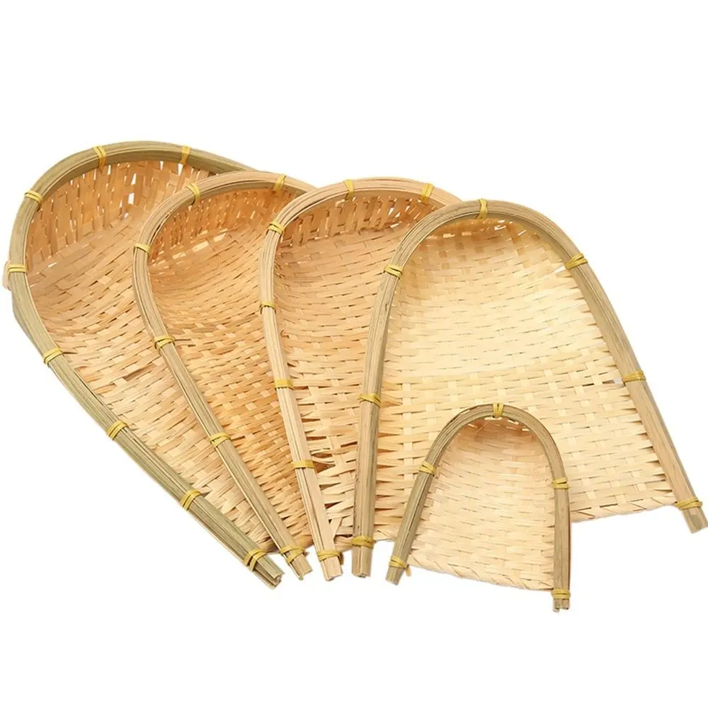 Natural Bamboo Knitted Cleaning Dustpan Durable Storage Basket Open Bamboo Sieve Fruit Vegetable Storage Tray Kitchen Supplies 2