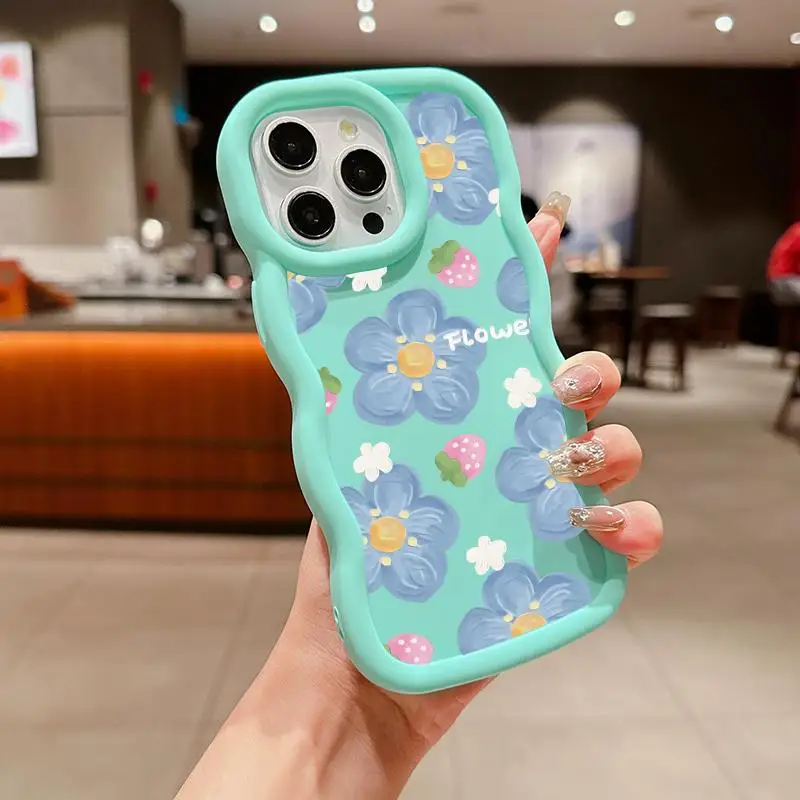 Soft Candy Wave Side Floral Phone Case with Flower Design