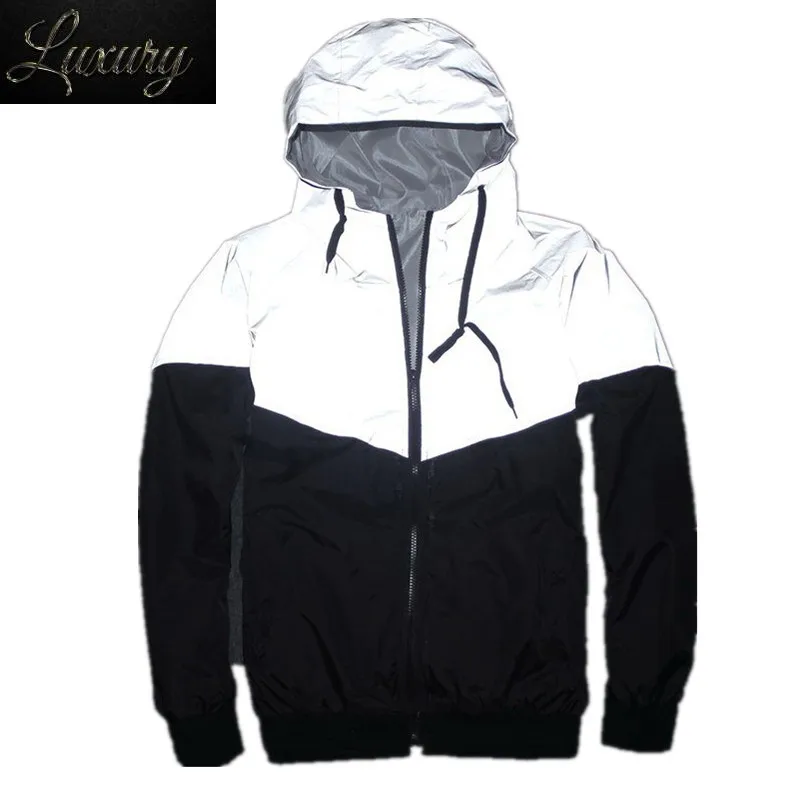 

new Men Jacket Autumn Patchwork Reflective Hip Hop Casual Waterproof Windbreaker Coat Trend Brand SMC0140-5