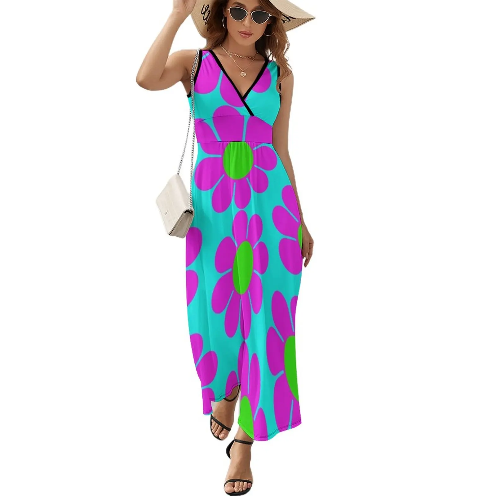 

Pink Green Hippy Flower Daisy Sleeveless Dress women's evening dress 2024 women's summer jumpsuit