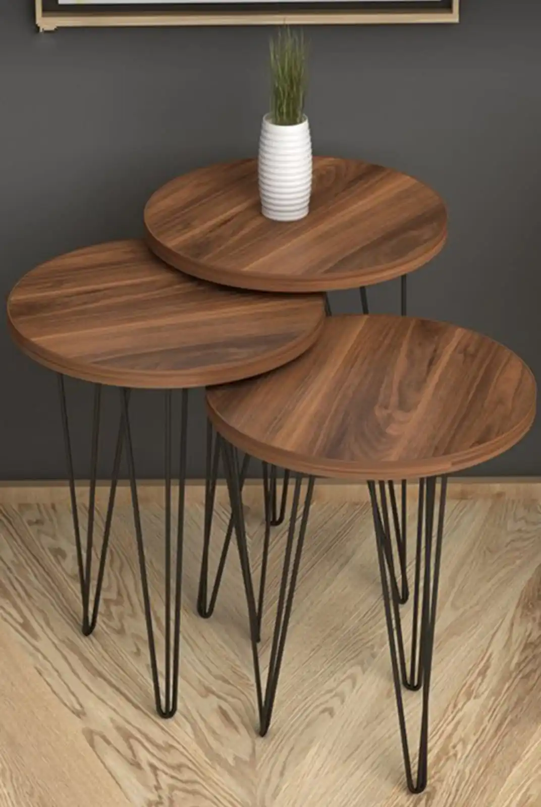 

Modern Nelling Table 3 Pieces Scandinavian Black Metal Wire Leg De Monte Side Table Tea Coffee Service Table Round Living Room B