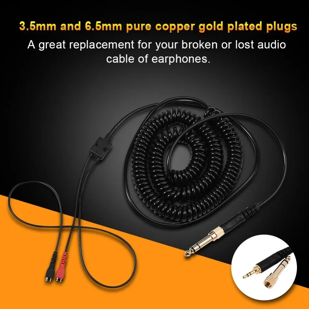 6.35mm Replacement Spring Coiled Cable Extension Cord for Sennheiser HD25 25-1 25-C 25-13 II SP 222 224 230 Headphones