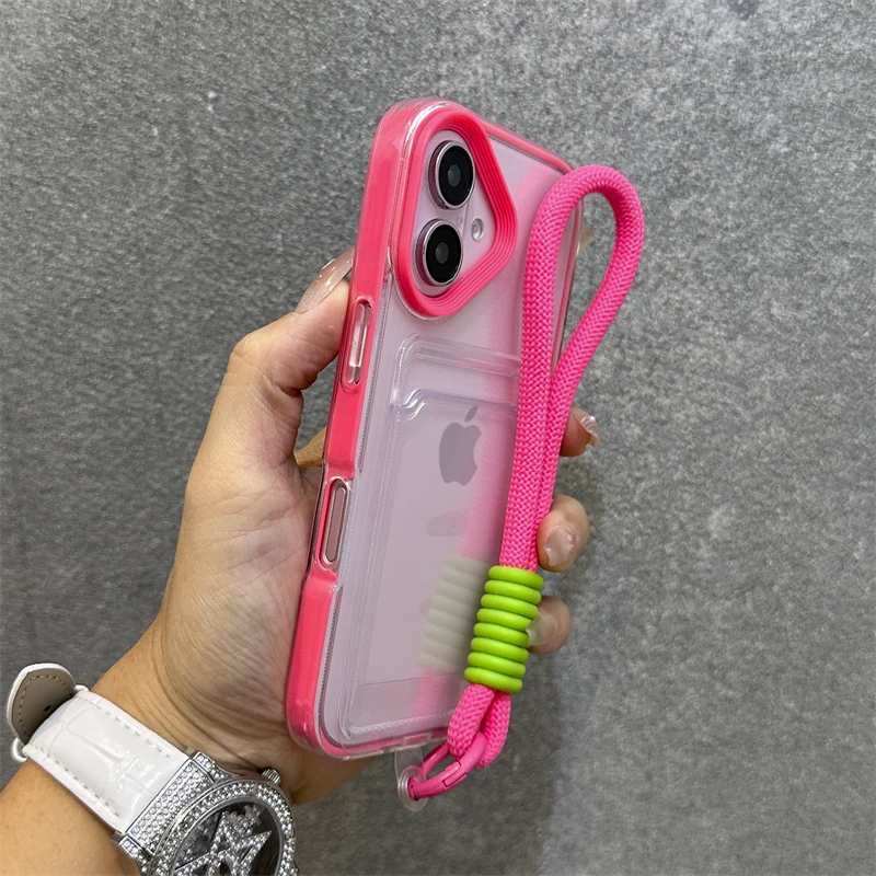 Luxury Clear Card Holder Wallet Case with Wrist Strap and Hand Rope in Soft Silicone