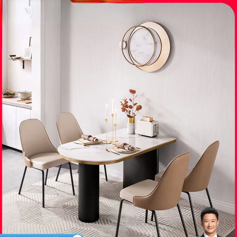 

Italian Light Luxury Rock Plate Island Table and Chair Combination