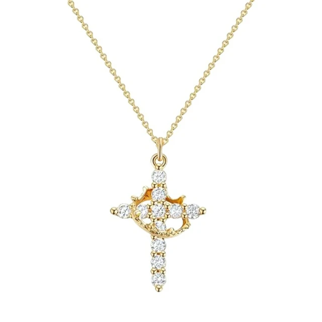 Light Luxury Pave Zircon Cross Necklace | Gold/Silver Dual-Tone | Unique Versatile Daily Jewelry