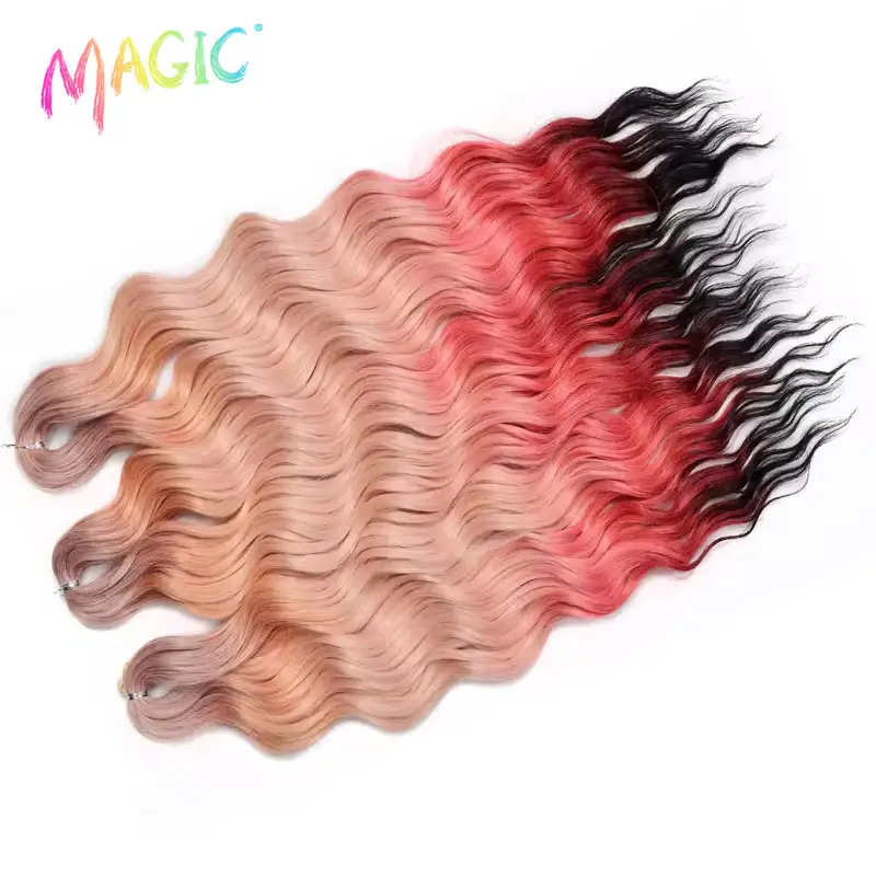 Anna Synthetic Hair 24 Inch Water Wave Braiding Hair Extensions Ombre Blonde Deep Wave Afro Curl Twist Crochet Hair for Women - Image 53