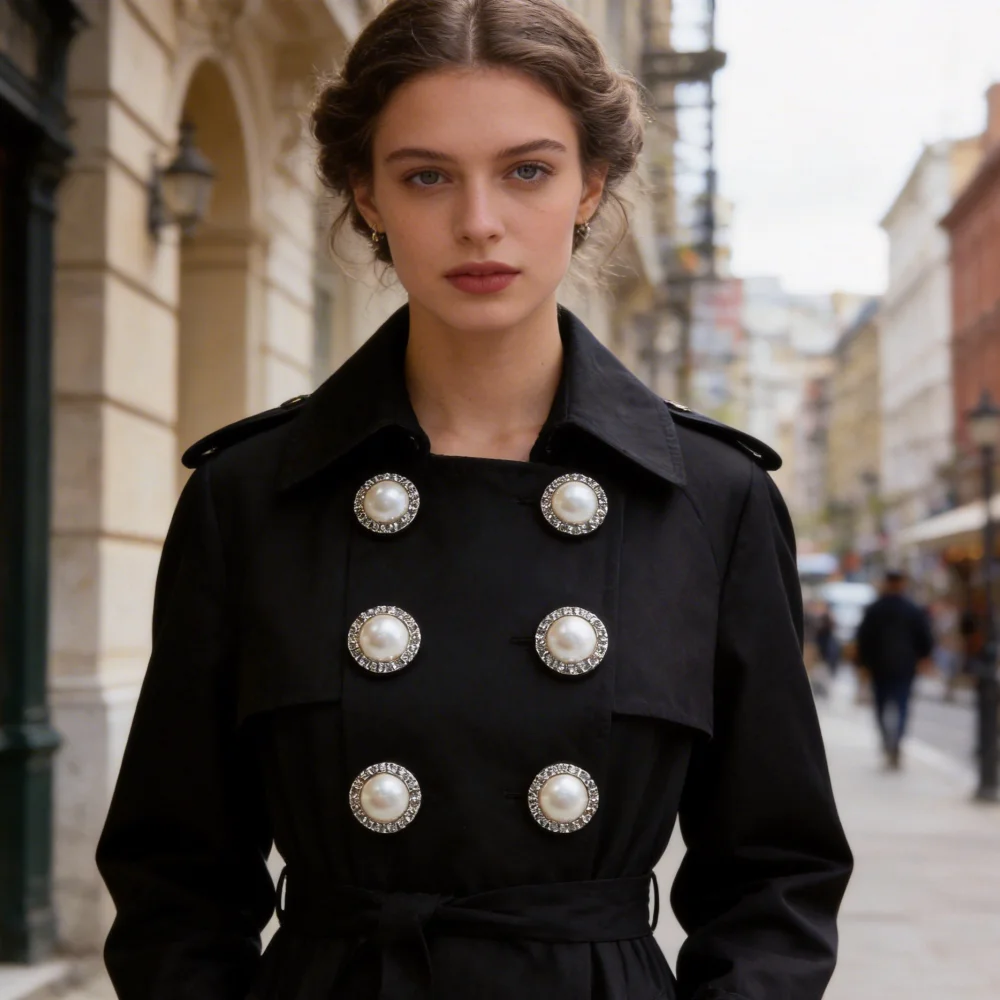 10Pcs 23mm 진주 라인스톤 금속 단추 작은 향기 고급 직조 재킷 단추 모직 코트 의류 액세서리 단추
