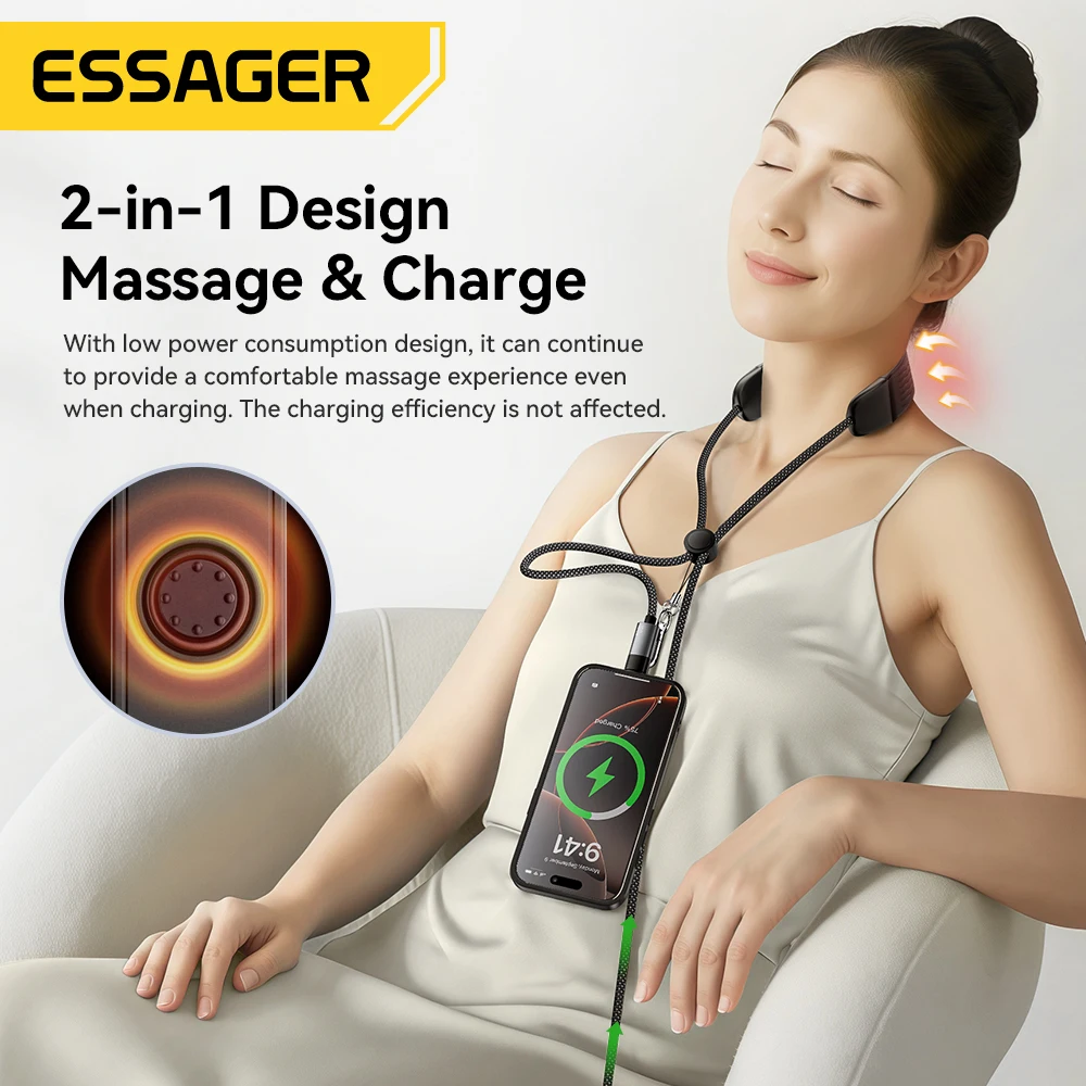 Essager Massage USB C Cable PD100W Fast Charging for iPad Macbook iPhone 17 16 15 Type C to Type C Data Cord for Samsung Xiaomi