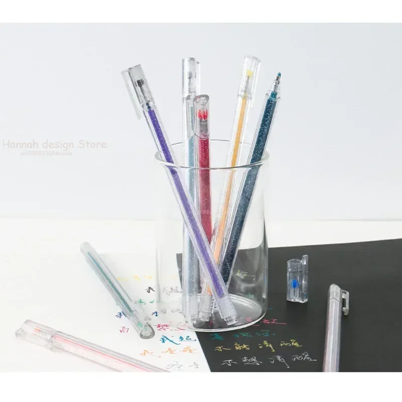 8 Colors Glitter Pen for Kid Color changing Flash Gel Pen DIY Drawing Graffiti Stationery Black Paper School Supplies