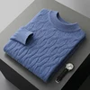 Autumn and winter new thick 100% wool cashmere sweater men's semi-high neck twisted pullover plus size coat casual knit top 3