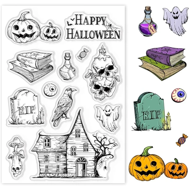 Halloween Theme Silicone Stamps Transparent Clear Stamp Scrapbook Supplies  1pc S