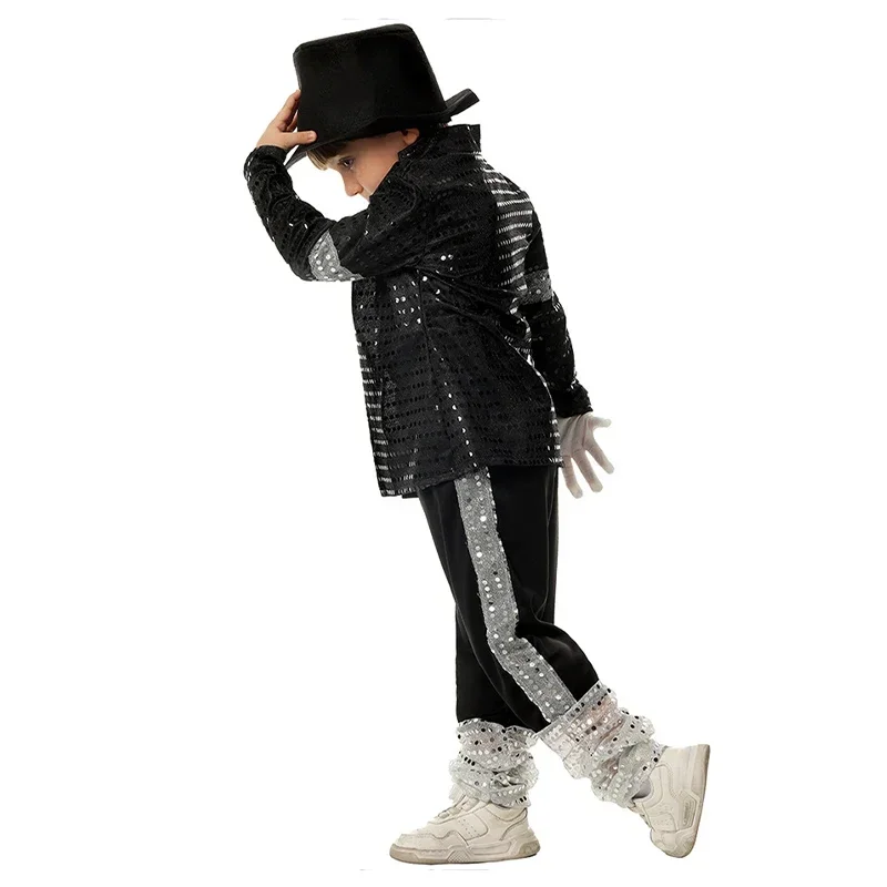 YUNDA Boy Michael Jackson Billie Jean Cosplay Black Suit Dance Disco Halloween Fancy Dress Up 80s Pop King Costume for Kid YUNDA