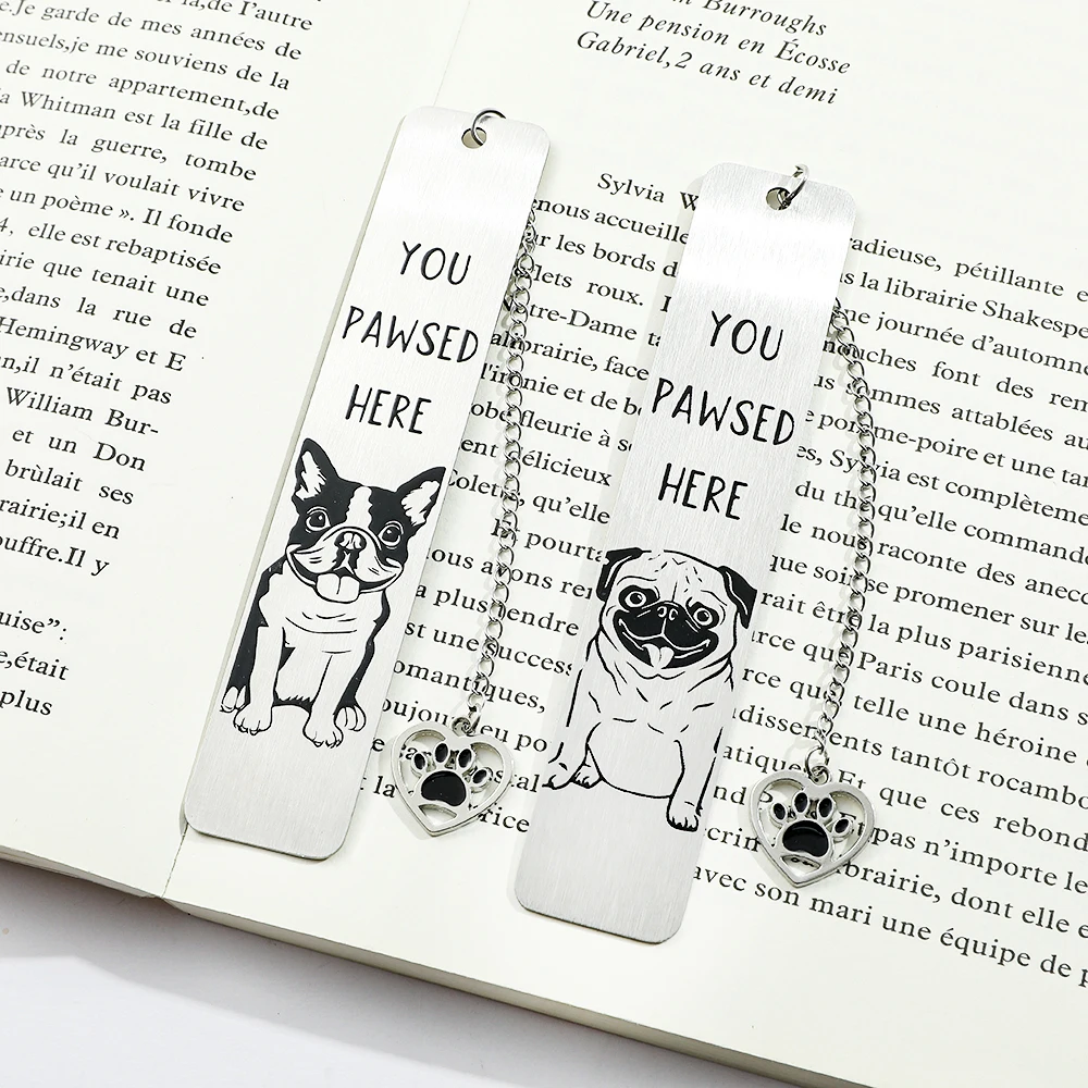 Metal Bookmark Metal stainless steel with dog paw pattern carving for dog lovers' reading gift of 'You Pawsed Here' animal bookmark bookmarks stationery supplies