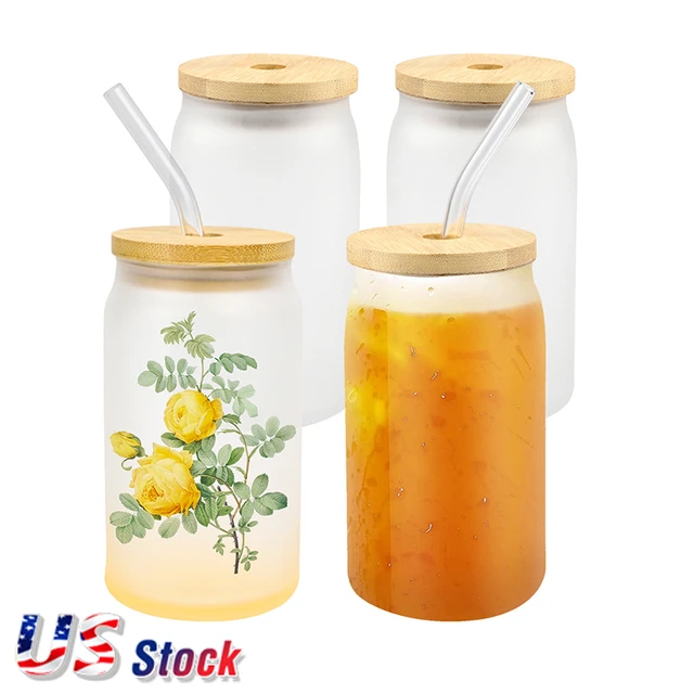 Wholesale wholesale 16 oz beer can drinking glass cup custom logo bamboo  lids with straw