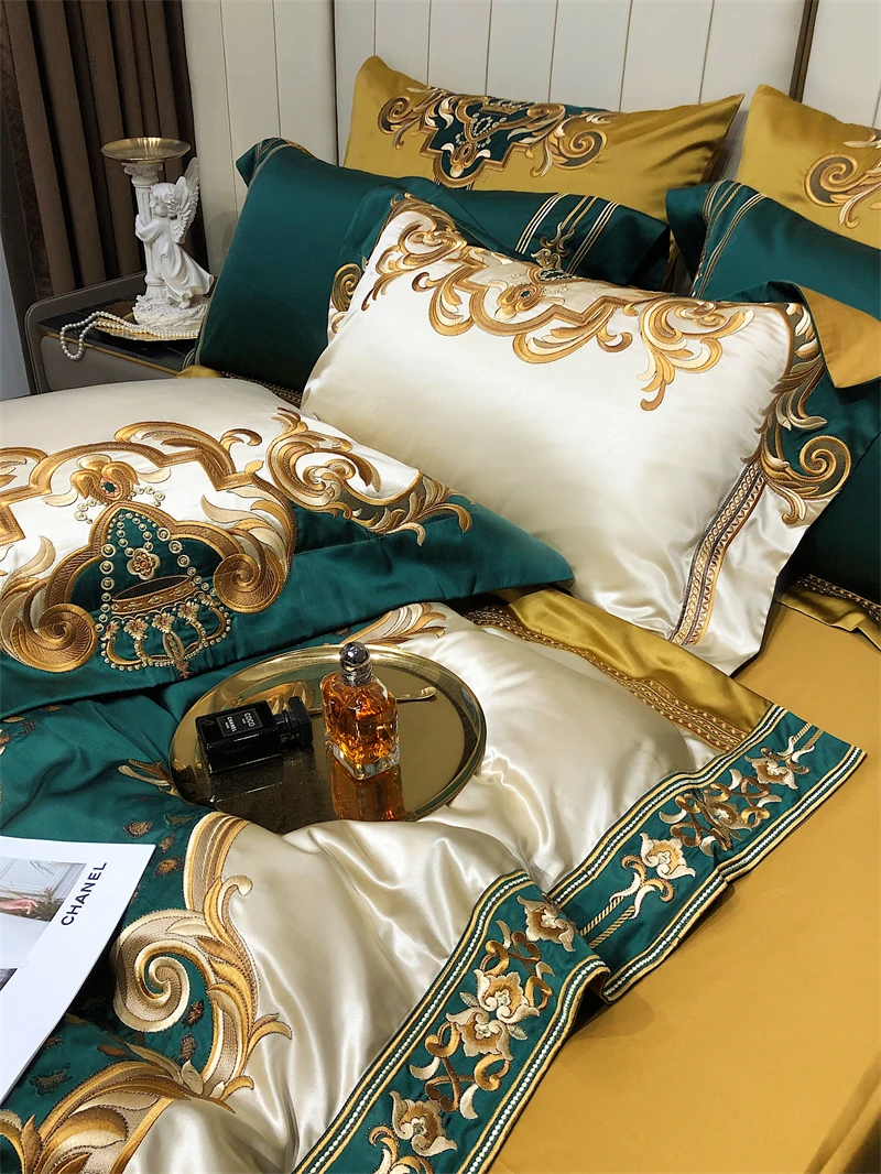 Waliicorners Quilt Cover Set Bed Linen Bedspread Pillowcases High Precision Vintage Silk Brocade Egyptian Cotton Gold Embroidered Bedding Set 20 Scd1d67d0622744799b5d60e36c6c164cO