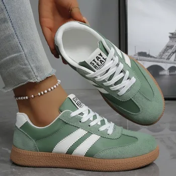 Lightweight Comfortable Sneakers for Women Fashion Striped Lace Up Sports Shoes Woman Casual Breathable Green Sneakers Plus Size 1