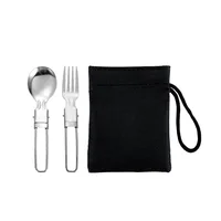 Travel Set with Mesh Bag 5pcs Stainless Steel Cutlery Spoon Fork Chopsticks Knife Set Tableware Dinnerware Portable Home Camping 2