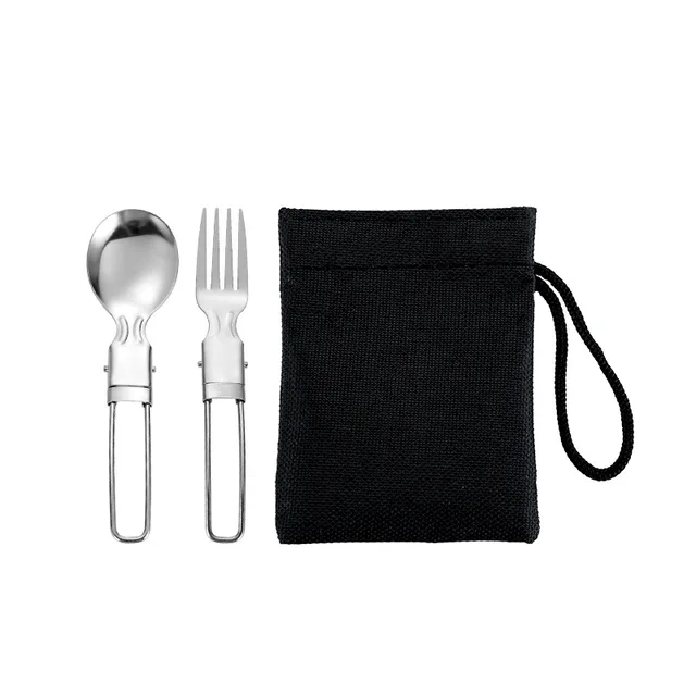 Travel Set with Mesh Bag 5pcs Stainless Steel Cutlery Spoon Fork Chopsticks Knife Set Tableware Dinnerware Portable Home Camping 2