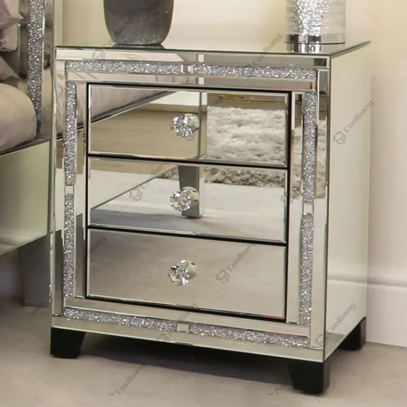 

Vanity Modern Bedroom Mirrored Nightstand Bed side Table