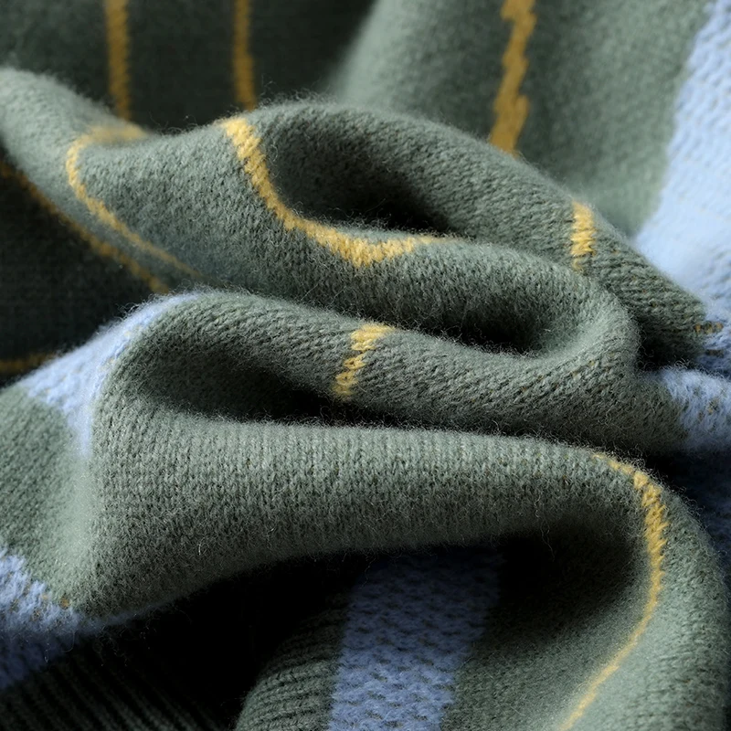 Autumn Winter 100% Merino Wool Thick Warm Men's Round Neck Sweater Knitted Pullover Contrasting Clothing Long Sleeves coat