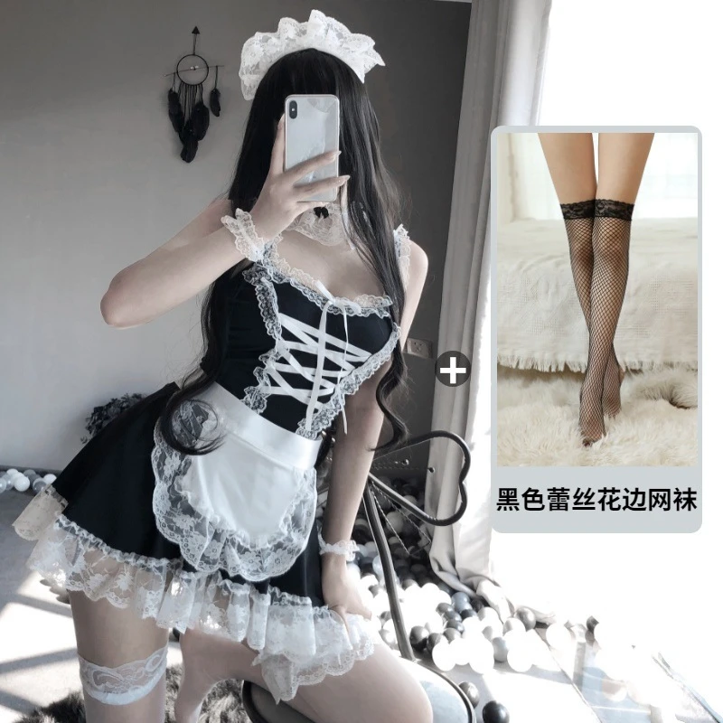 thumbnail image 1 of Lolita disfraz de picardías para mujer, uniforme erótico de juego de rol, lencería Sexy, disfraz de sirvienta, 1 of 5