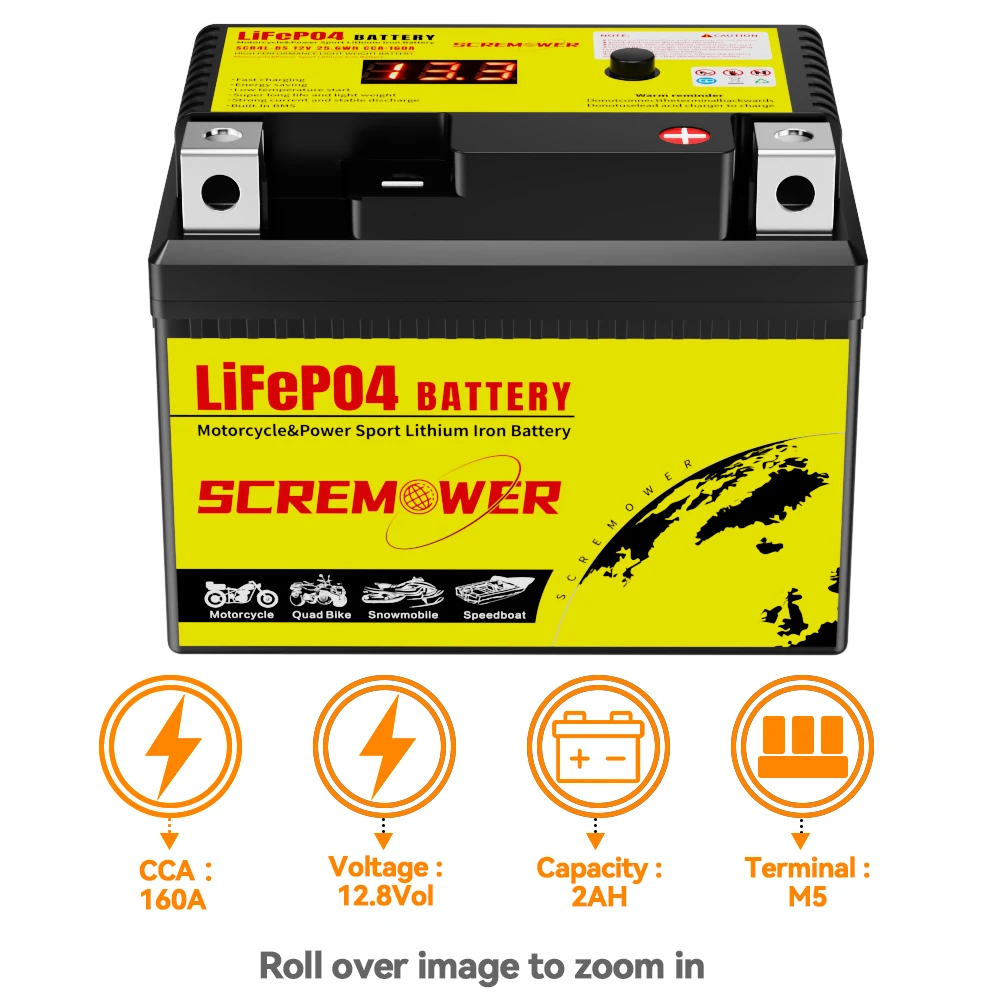 Scr4L-BS 12V 2Ah Motorcycle Starter Battery CCA 160A Powersport Lithium Phosphate Battery For Motorcycle Scooter ATV UTV Quad motorcycle battery,lithium phosphate battery,scooter battery