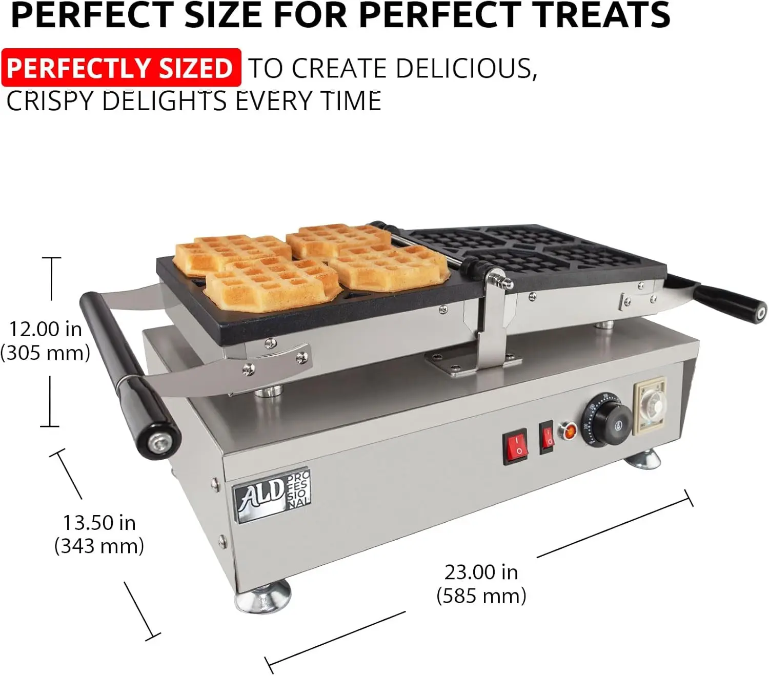 Waffle Maker Thick Swing Type 4 Pcs Professional Use Removable Plates with Nonstick Coating 110V 14"D x 23"W x 12"H 6