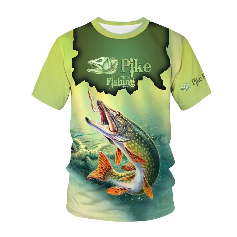 

Men's 3D printed sports T-shirt, round neck personalized short sleeved shirt, fun fishing printed casual wear, summer fashion tr