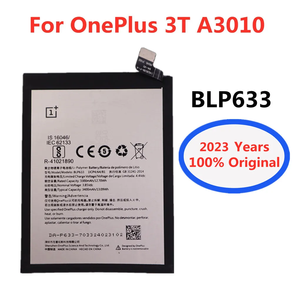 

2023 New Original Battery BLP633 3400mAh For OnePlus 3T A3010 ONE PLUS 3T Phone High Quality Replacement Li-ion Batteries