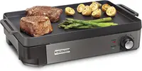 Beach Professional Cast Iron Indoor Electric Grill & Griddle, 10" x 16" Preseasoned Cooking Surface, Adjustable Temperature up t 1