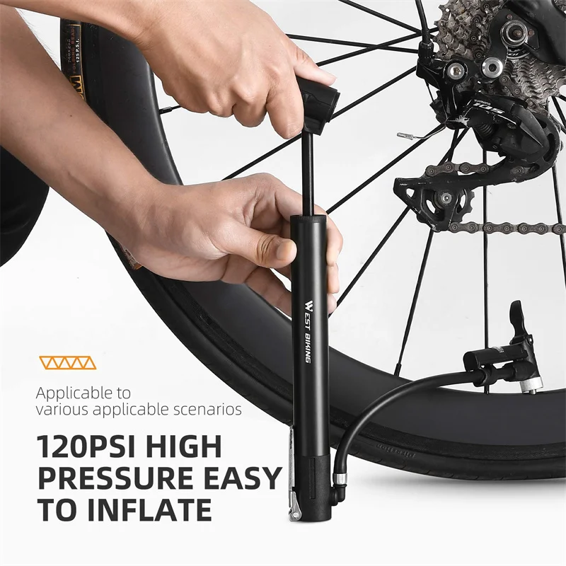 WEST BIKING Bicycle Pump Mini Portable 120 PSI MTB Road Bike Hand Pump For Schrader Presta Valve Cycling Tire Air Inflator