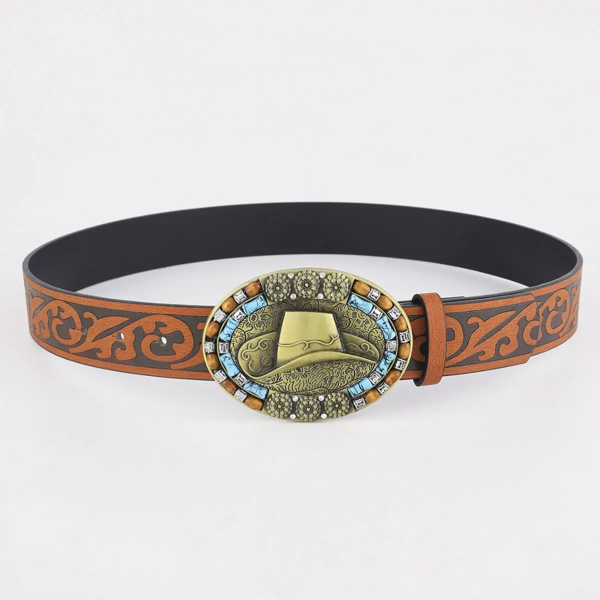

Bohemia west hood belt men's belt women's design metal buckle Cowboy hat pu belt